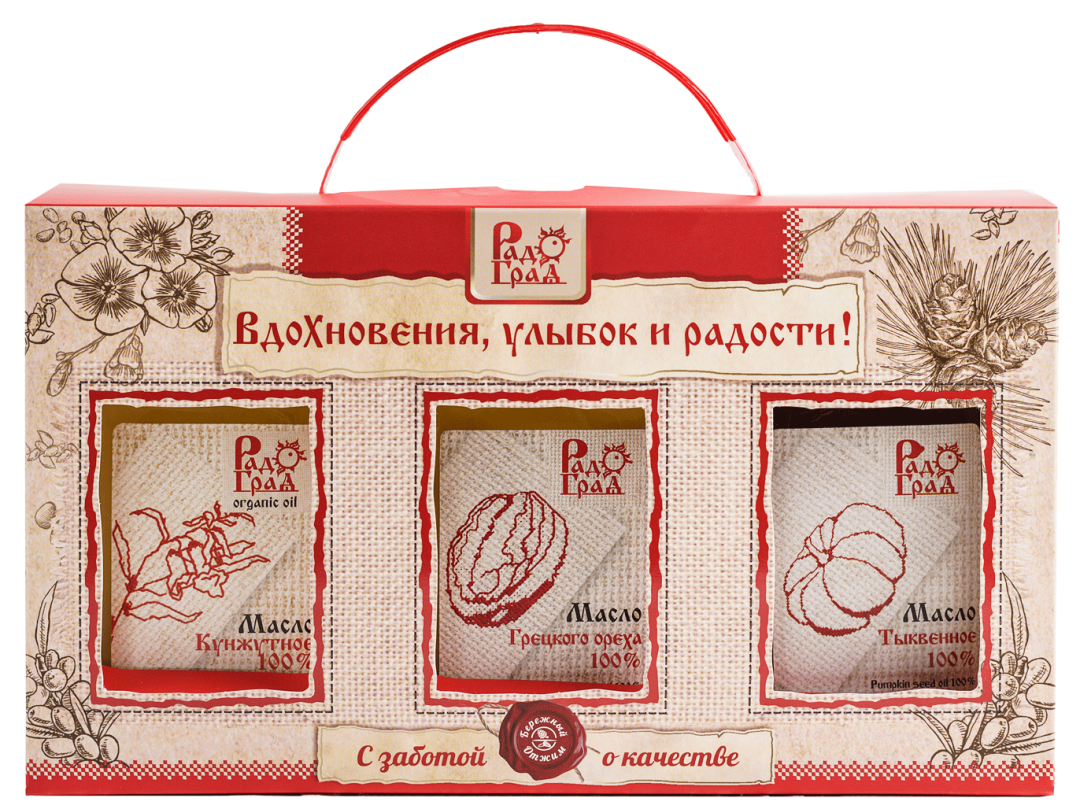 Купить онлайн Подарочный набор масел №3: кунжутное, грецкого ореха, тыквенное в интернет-магазине Беришка с доставкой по Хабаровску и по России недорого.