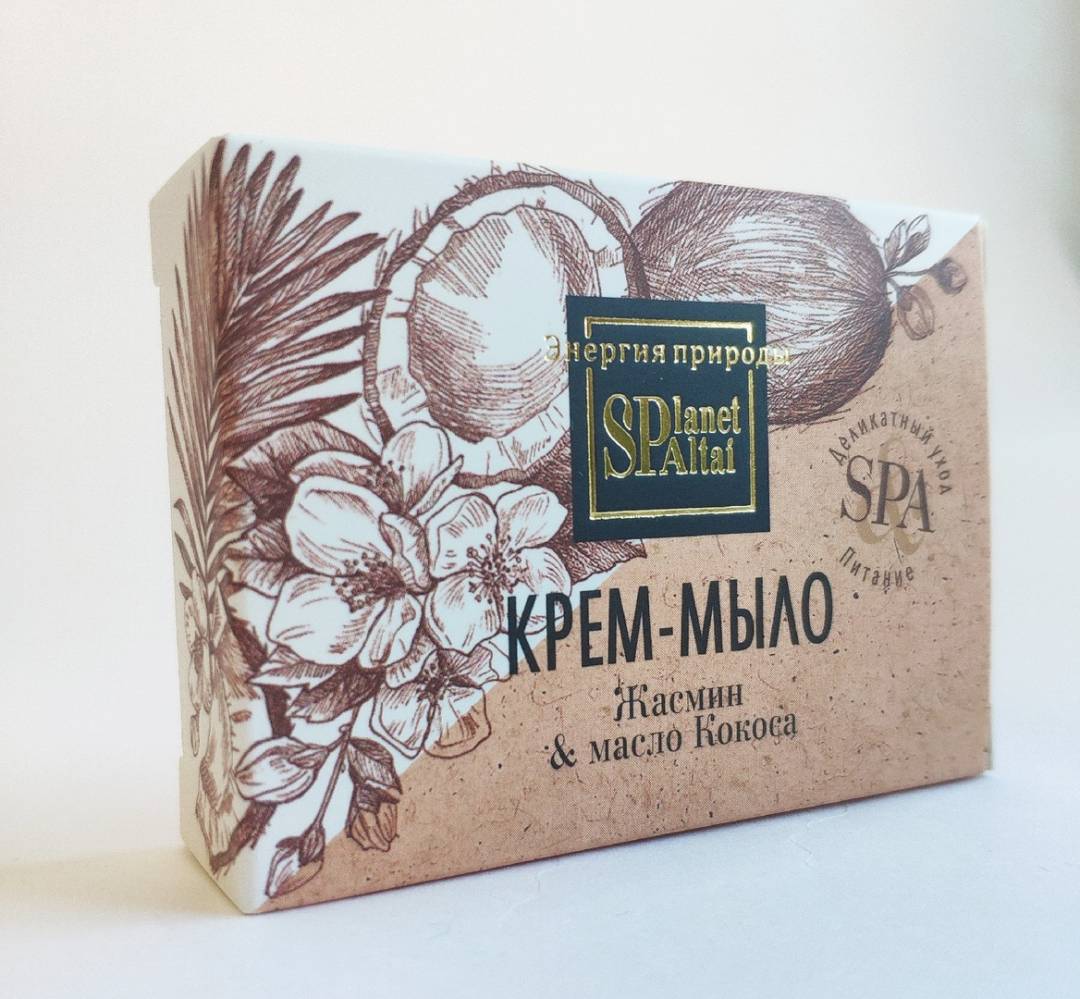 Купить онлайн Крем-мыло Жасмин и масло кокоса, 90гр в интернет-магазине Беришка с доставкой по Хабаровску и по России недорого.
