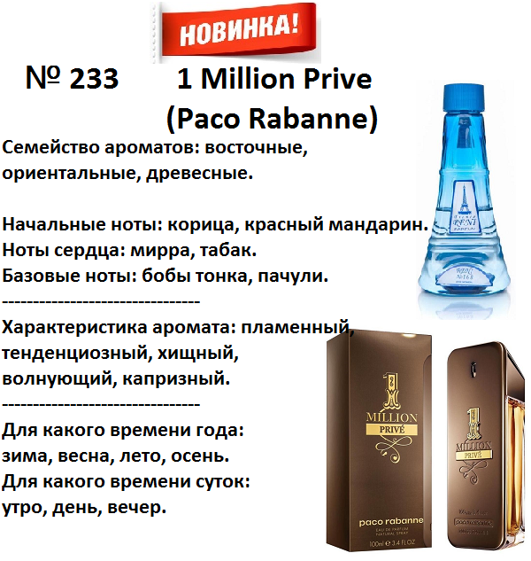 RENI 233 аромат направления 1 MILLION PRIVE / Paco Rabanne, 1 мл