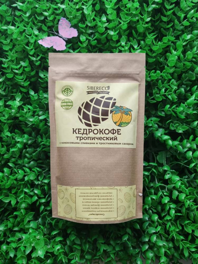 Купить онлайн Кедрокофе Тропический с кокосовыми сливками и тростниковым сахаром, 250 гр в интернет-магазине Беришка с доставкой по Хабаровску и по России недорого.