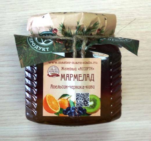 Купить онлайн Мармелад формовой Апельсин - Черника - Киви (банка), 320 г в интернет-магазине Беришка с доставкой по Хабаровску и по России недорого.