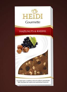 Купить онлайн Шоколад HEIDI Гурмэ молочный Лесной орех и Изюм 100г (Румыния) в интернет-магазине Беришка с доставкой по Хабаровску и по России недорого.