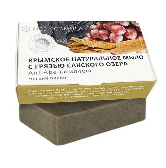Купить онлайн Крымское натуральное мыло на основе грязи Сакского озера AntiAge-КОМПЛЕКС, 50г в интернет-магазине Беришка с доставкой по Хабаровску и по России недорого.