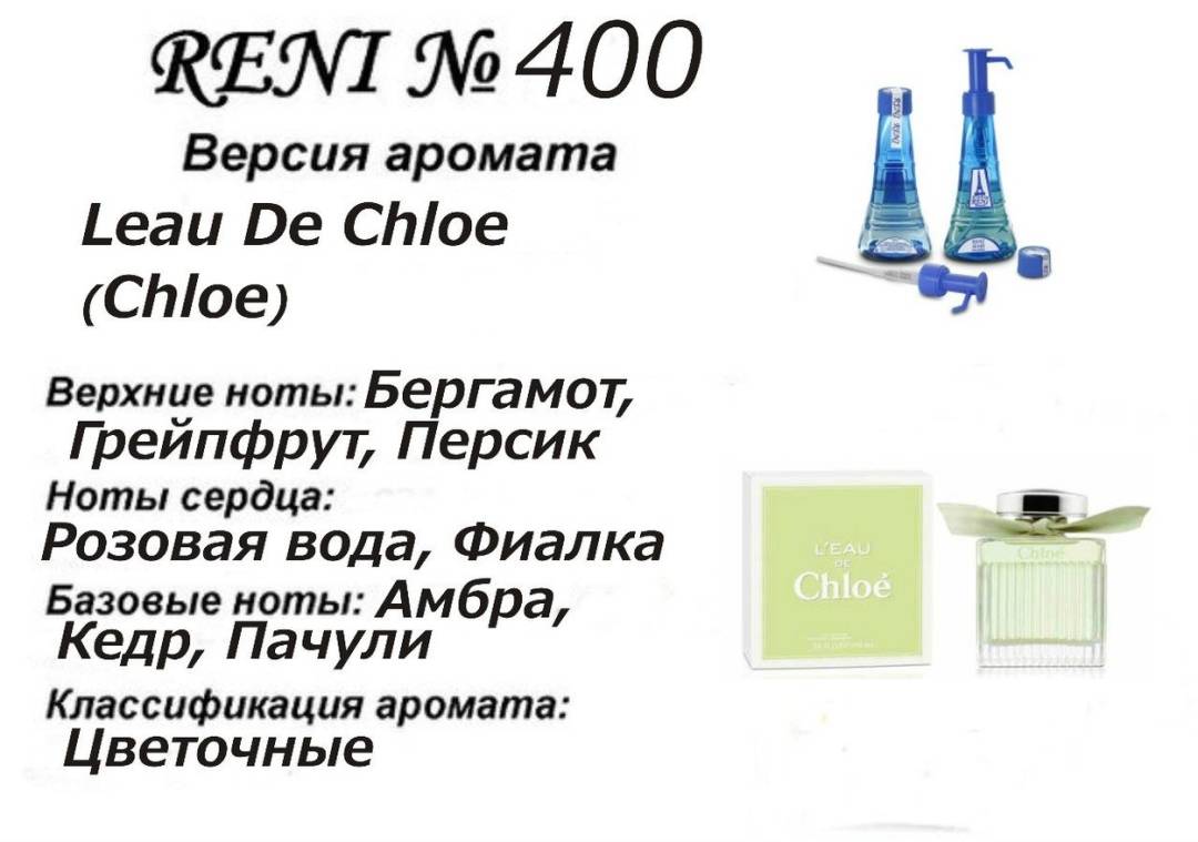 Купить онлайн RENI №400 аромат направления LEAU DE CHLOE (Chloe), 1 мл в интернет-магазине Беришка с доставкой по Хабаровску и по России недорого.
