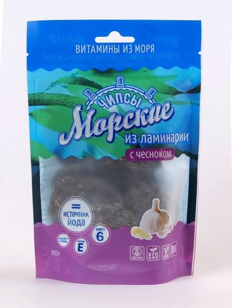 Купить онлайн Морские чипсы из ламинарии с чесноком, 100г в интернет-магазине Беришка с доставкой по Хабаровску и по России недорого.