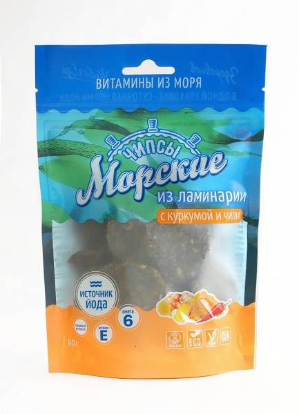 Купить онлайн Морские чипсы из ламинарии с Куркумой + Чили, 100г в интернет-магазине Беришка с доставкой по Хабаровску и по России недорого.