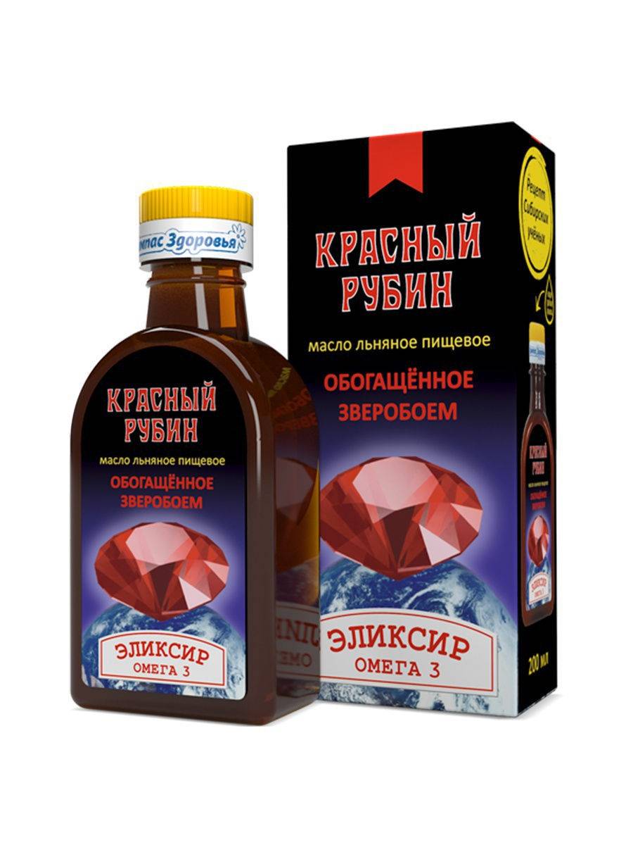 Купить онлайн Масло льняное "Красный Рубин", обогащенное зверобоем, 200 мл в интернет-магазине Беришка с доставкой по Хабаровску и по России недорого.